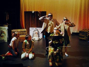 Emily Bell, Stephen Ptachek, Chris Sobbing, Amanda Hopper, Kelsi Crivaro <I>Circus Tracks</i>. Photo by Annie Bierma.
