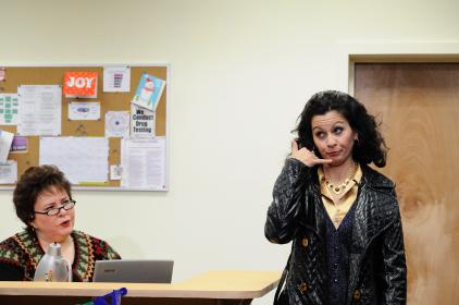 Janice Duclos and Angela Brazil in <I>The Receptionist</I> at Trinity Rep, directed by Curt Columbus. Photo by Mark Turek