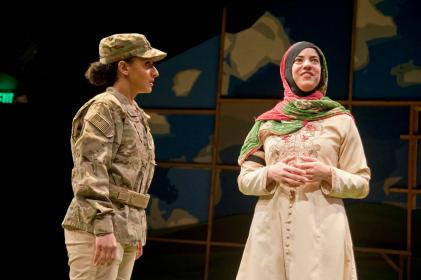 Naomi (Alison Strickland) and Anisah (Carolyn Marie Monroe). Taproot Theatre, Seattle, WA. Photo by Erik Stuhaug