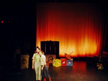 Stephen Ptacek and Emily Bell in Circus Tracks (U. of Iowa, 2005). Photo by Annie Bierma.