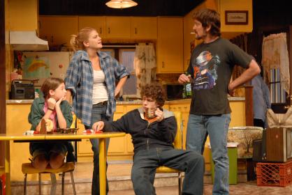 Meredith Brandt, Kristen Johnston, Jesse Eisenberg and Michael T. Weiss in <I>Scarcity</I>, Atlantic Theater Company.