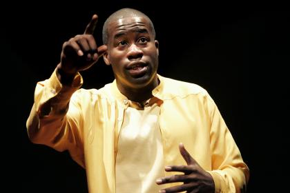 Daniel Beaty in the Arena Stage production of <I>Emergency</i>. Photo courtesy of Arena Stage. 