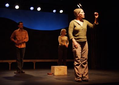 Matthew Montelongo, Alice Ripley (rear), Lisa Steindler in <I>Five Flights</i>, Rattlestick Playwrights Theater.