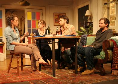 Samantha Soule, Aya Cash, Shane McRae, Dashiell Eaves in <I>Killers and Other Family</i>, directed by Caitriona McLaughlin