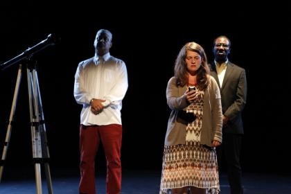 Ramsey Faragallah, Connie Hall, and Russell G. Jones in the Noor Theatre production
