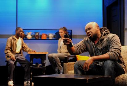 David Anthony Berry as Gabriel, Connie Castanzo as Alex and Jamil A.C. Mangan as Panther in Pittsburgh Playhouse production