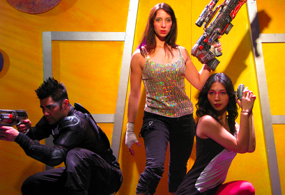 Noshir Dalal, Melissa Paladine, and Maureen Sebastian in Vampire Cowboys' Fight Girl Battle World (2008)