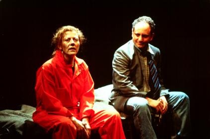 Lynne McCollough and Mark Zeisler in <i>Self Defense, or death of some salesman</i> at New Georges. Photo by Colin D. Young.