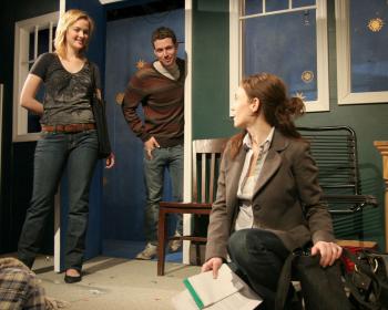 Jess Weixler, Sam Rosen and Maggie Siff in <I>Stay</i>, 13P. Photo by Sandra Coudert
