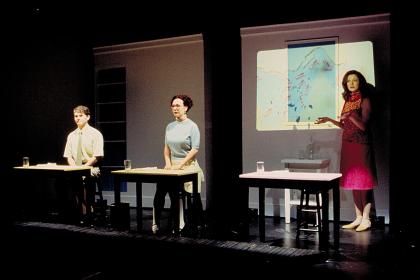 Dan Snook, Meg MacCary and Kate Hampton in <I>The Typographer's Dream</i> at Clubbed Thumb, directed by Drew Bar.