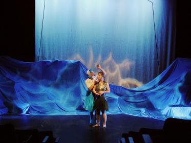 Kelly Bartlet and Kelsi Crivaro in <I>Circus Tracks</i>, University of Iowa. Photo by Annie Bierma.